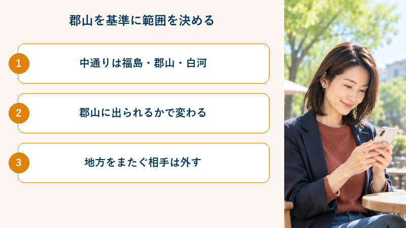 郡山を基準に範囲を決める