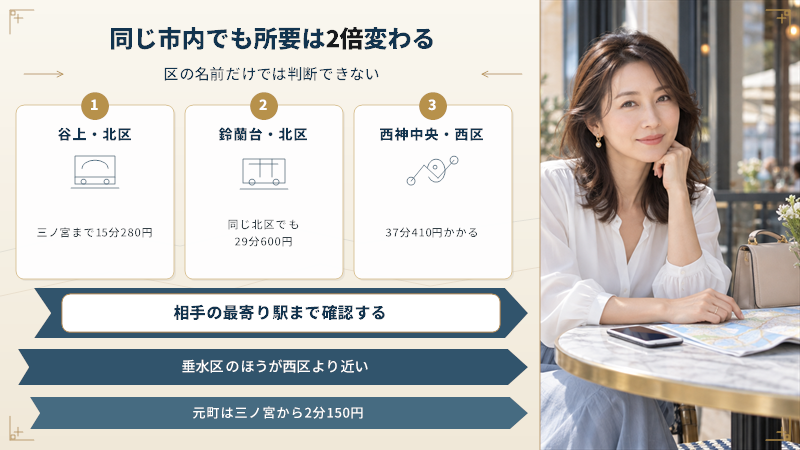 神戸のママ活は同じ市内でも所要が2倍変わる