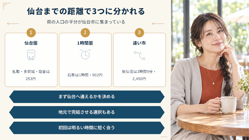 仙台までの距離で3つに分かれる