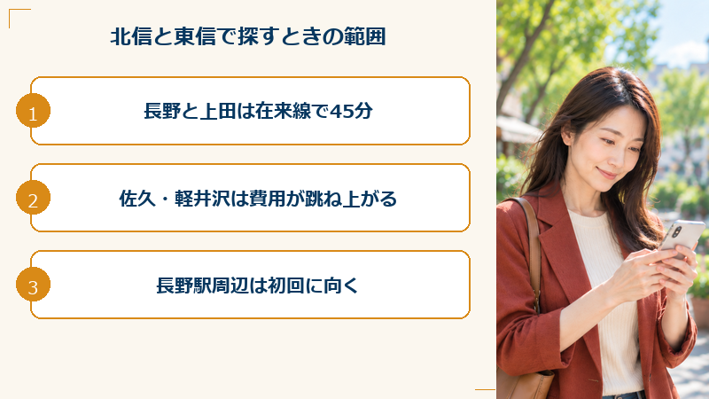 北信と東信で探すときの範囲