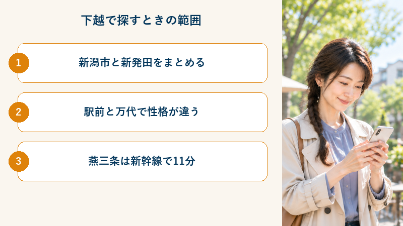下越で探すときの範囲