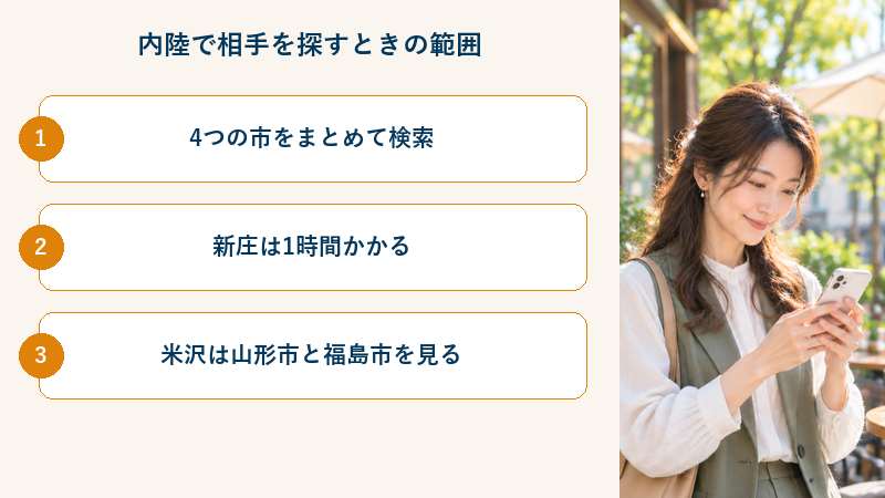 内陸で相手を探すときの範囲